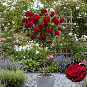 Stromková růže (na kmínku) Dame de Coeur v květináči 5L